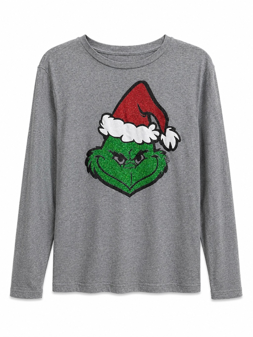 Grinch Christmas Graphic Long Sleeve Tee Gray Size Small